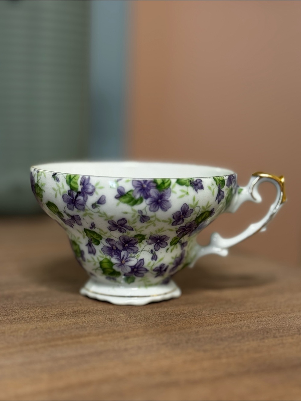 Lefton China Violet Chintz Tea Cup Japan Porcelain Gold Trim Hand Painted Dainty